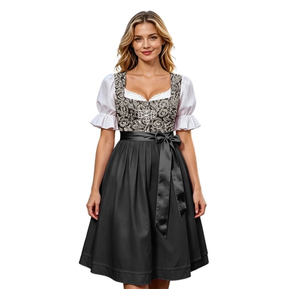 Venzia Women Floral Dirndl Dress, Bavarian Oktoberfest Traditional Puff Sleeve Midi Party