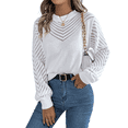 thumbnail image 3 of Chandails Crochet pour Femmes Col Rond Manches Longues Mignon Chandail en Coton Blanc TG, 3 of 10