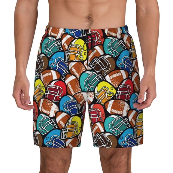 Kdxio American Football Print Men'S Swim Trunks With Compression Liner 7 Inch Inseam Quick Dry Swim Shorts