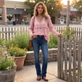 thumbnail image 5 of Gauze Shirts for Women V Neck Long Sleeve Fringe Tops for Women Casual Loose Flowy Womens Blouses Shirts for Women L Pink, 5 of 8