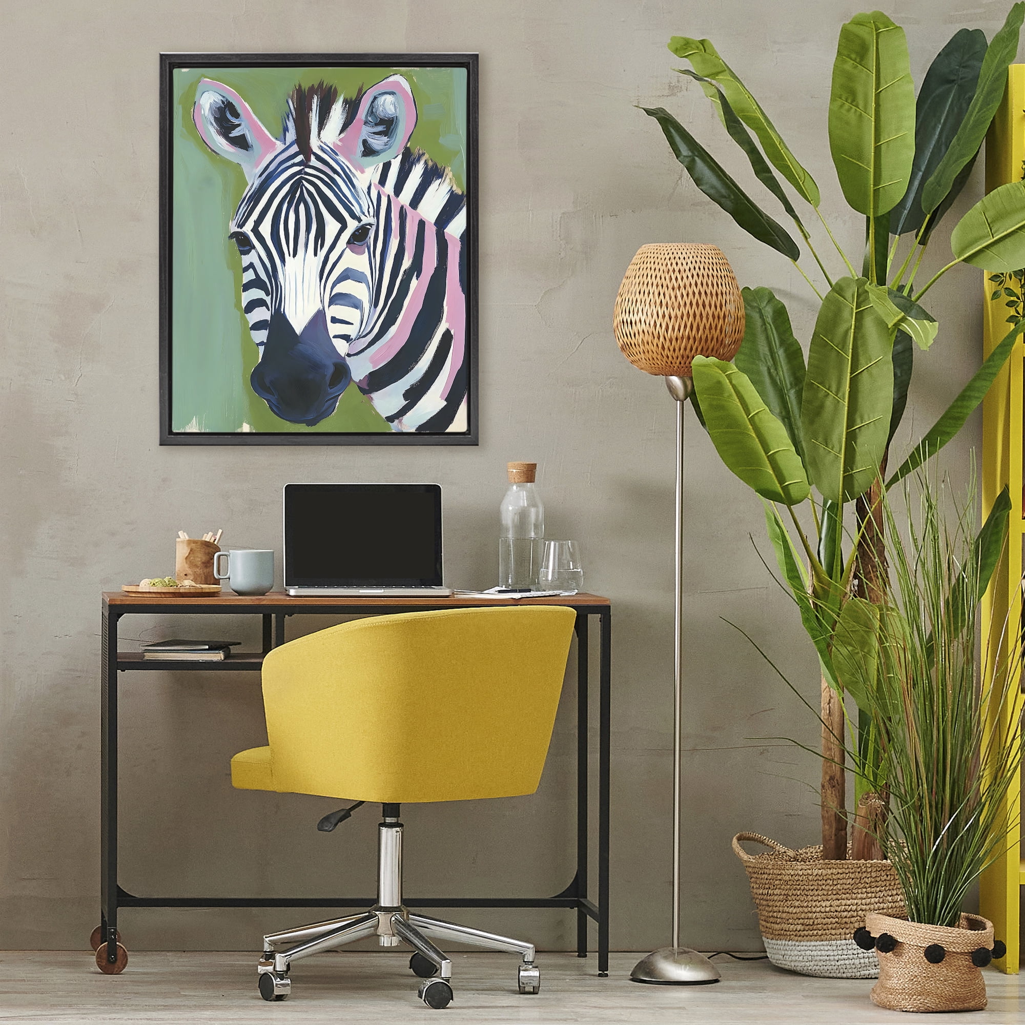 Stupell Industries Funky Zebra over Green Black Framed Floater Canvas Wall Art, design by The Prints Vibe
