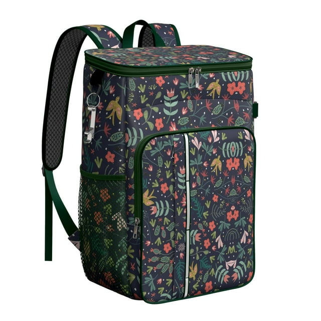 Bright Colorful Bloom Pattern Insulated Cooler Backpack, Leakproof Waterproof Lunch Backpack for Summer BBQs, Hiking, Fishing