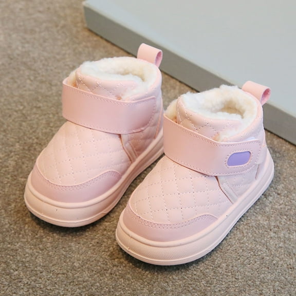 Pink Solid Color Baby Snow Boots Winter Warm Insulated Fleece Lined Short Tube Ankle Boots with Magic Tape Closure Non-Slip Soft Sole Outdoor Shoes for Toddler Infant Girls Kids Children