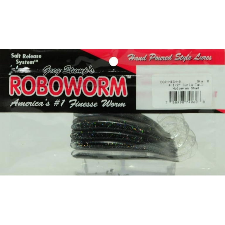 Roboworm 4.5 Curly Tail Lure, 10pk, Hologram Shad 