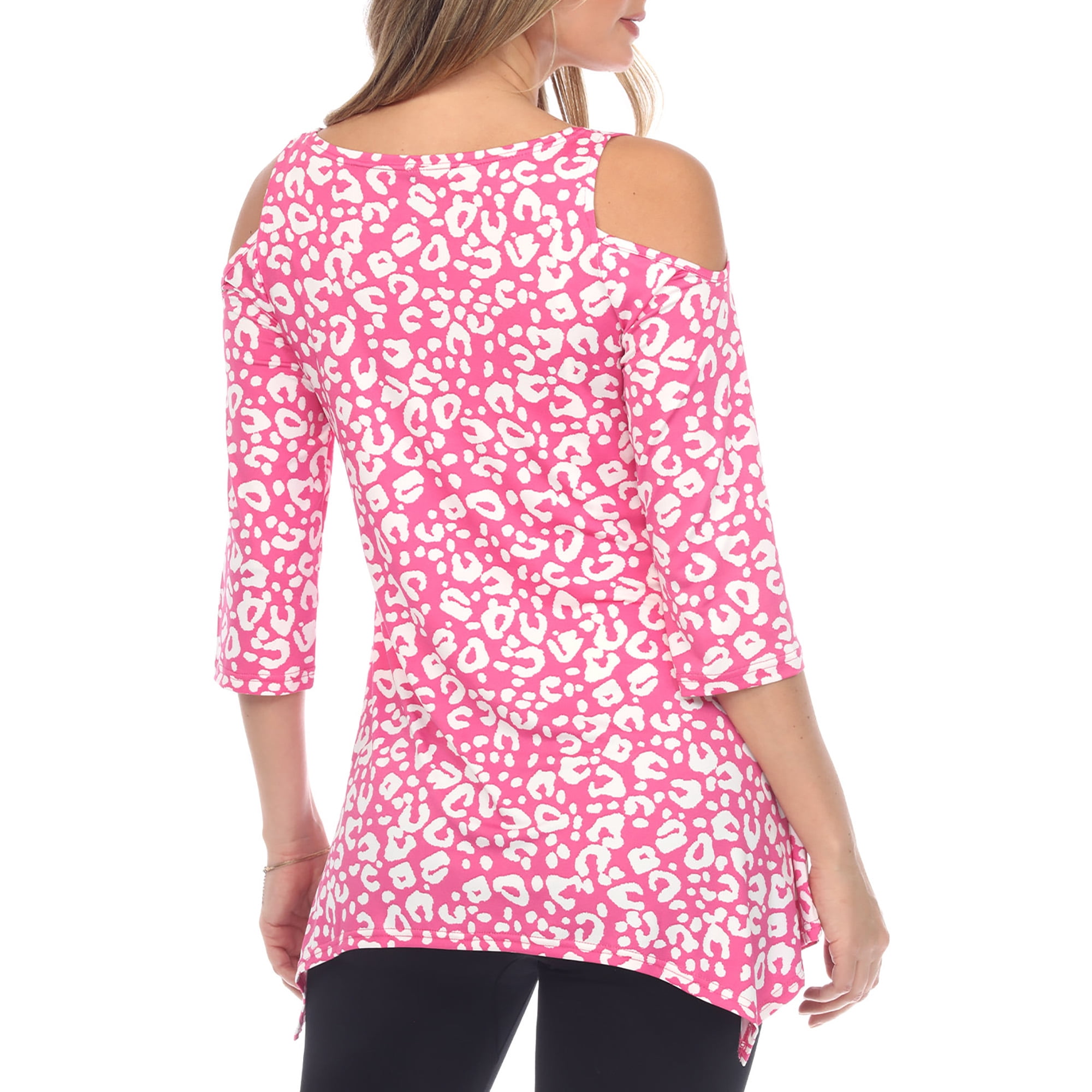 White Mark Fashion Casual Leopard Print Cold Shoulder Top, Women's
