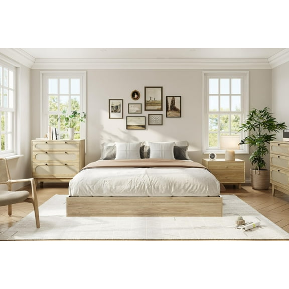 Ataucjin Full Size Wood Platform Bed Frame,Wooden Bed Frame Without Headboard,Full Size Floor-Standing Bed Frame,Space-Saving Bed Frame,Wood Slat Support,No Box Spring Needed,Easy Assembly
