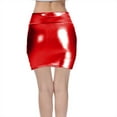 thumbnail image 4 of Abomasnow Women's Sexy Bodycon Pencil Skirts Solid Elastic High Waist Faux Leather Mini Skirts Red XXL, 4 of 5