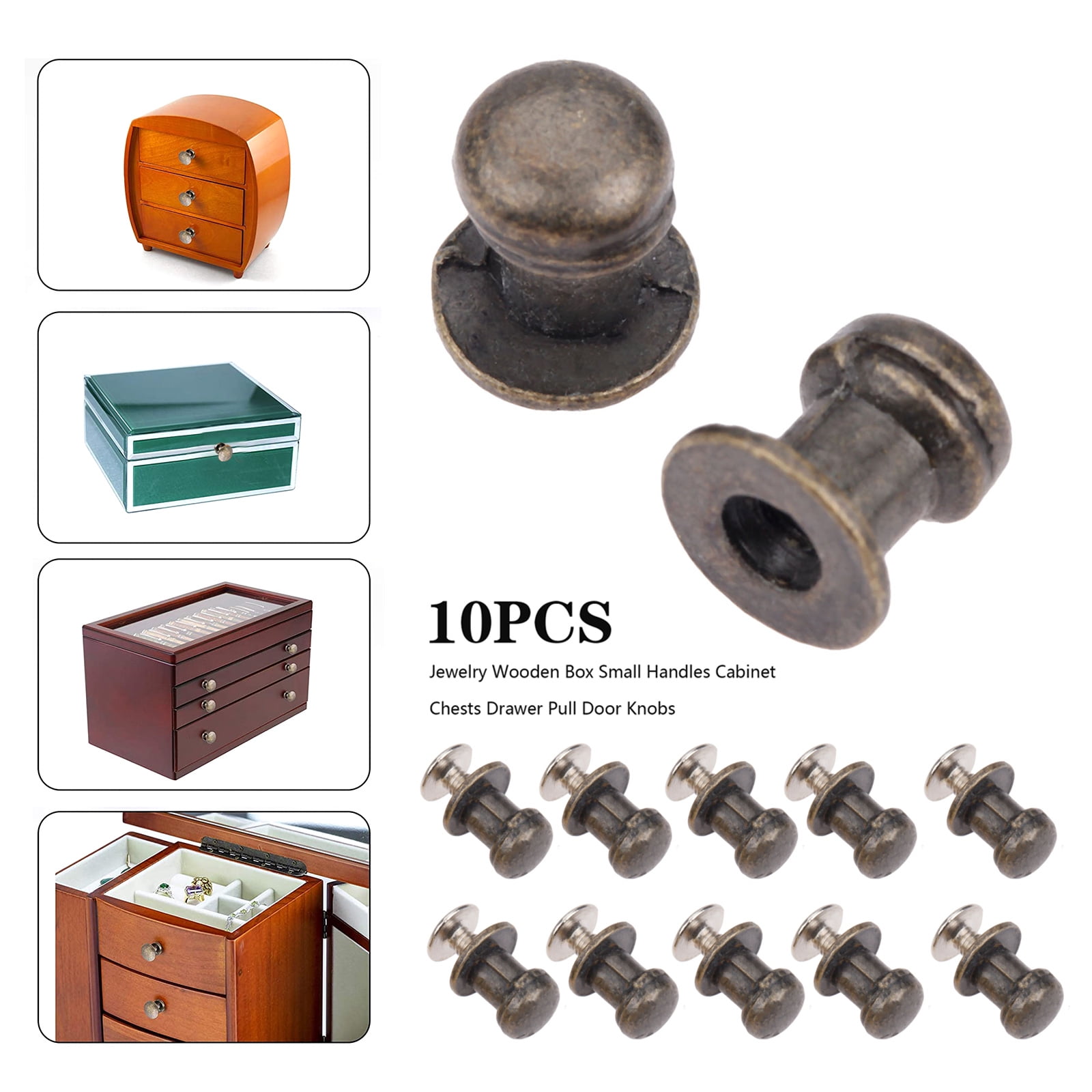 10pcs Vintage Door Handles Mini Jewelry Box Wood Chest Case Pull Knob 3 Colour