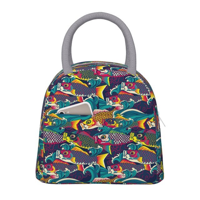 Disketp Colorful Carp Streamer Bolsa Térmica para Almuerzo, Lonchera con Abertura Amplia y Gran Capacidad, Organizador Reutilizable para Mujeres, Hombres y Adultos