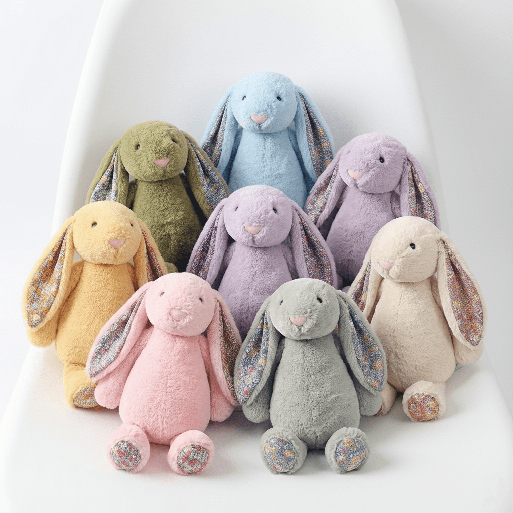 Aximioll 9.8" Lavender Lilac Easter Bunny Plush Toy with Flower Pattern Ears - Floral Rabbit Stuffed Animal Doll - Soft Fuzzy Vintage Cottagecore Spring Decor & Basket Stuffer Gift for Girls