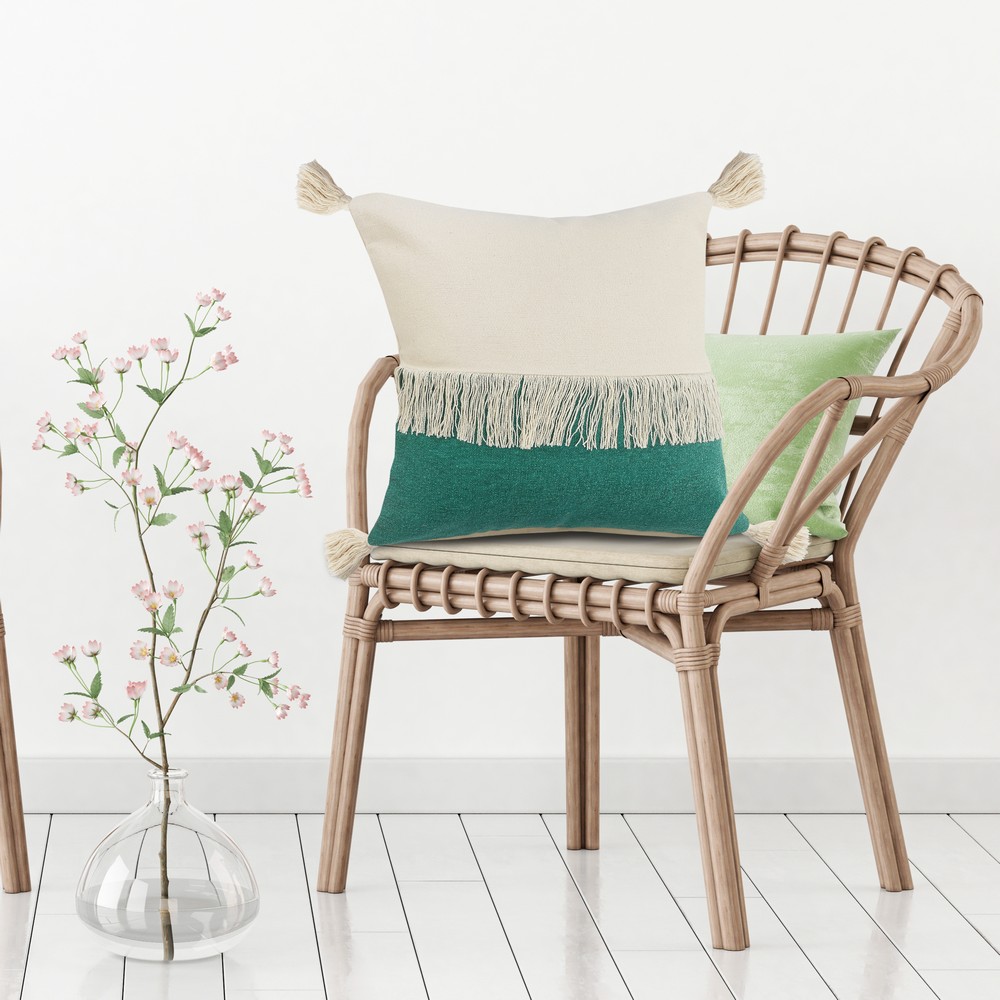 Ox Bay 20" x 20" Green/ White Color Block Organic Cotton Pillow Cover