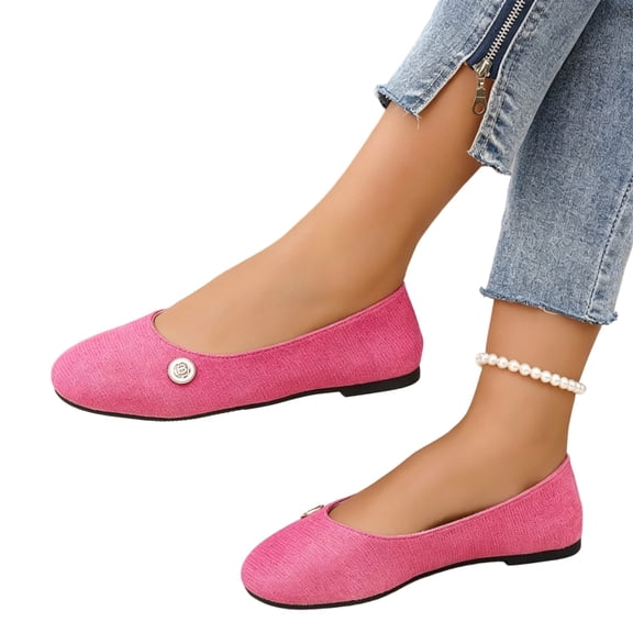 IEMIEMIEM Women's Slip On Flats Square Toe Fashion Casual Leather Chunky Low Heels Ballet Flats Wide Comfortable Walking Shoes Slip-On Loafers Dress Shoes Hot Pink 7 Wide