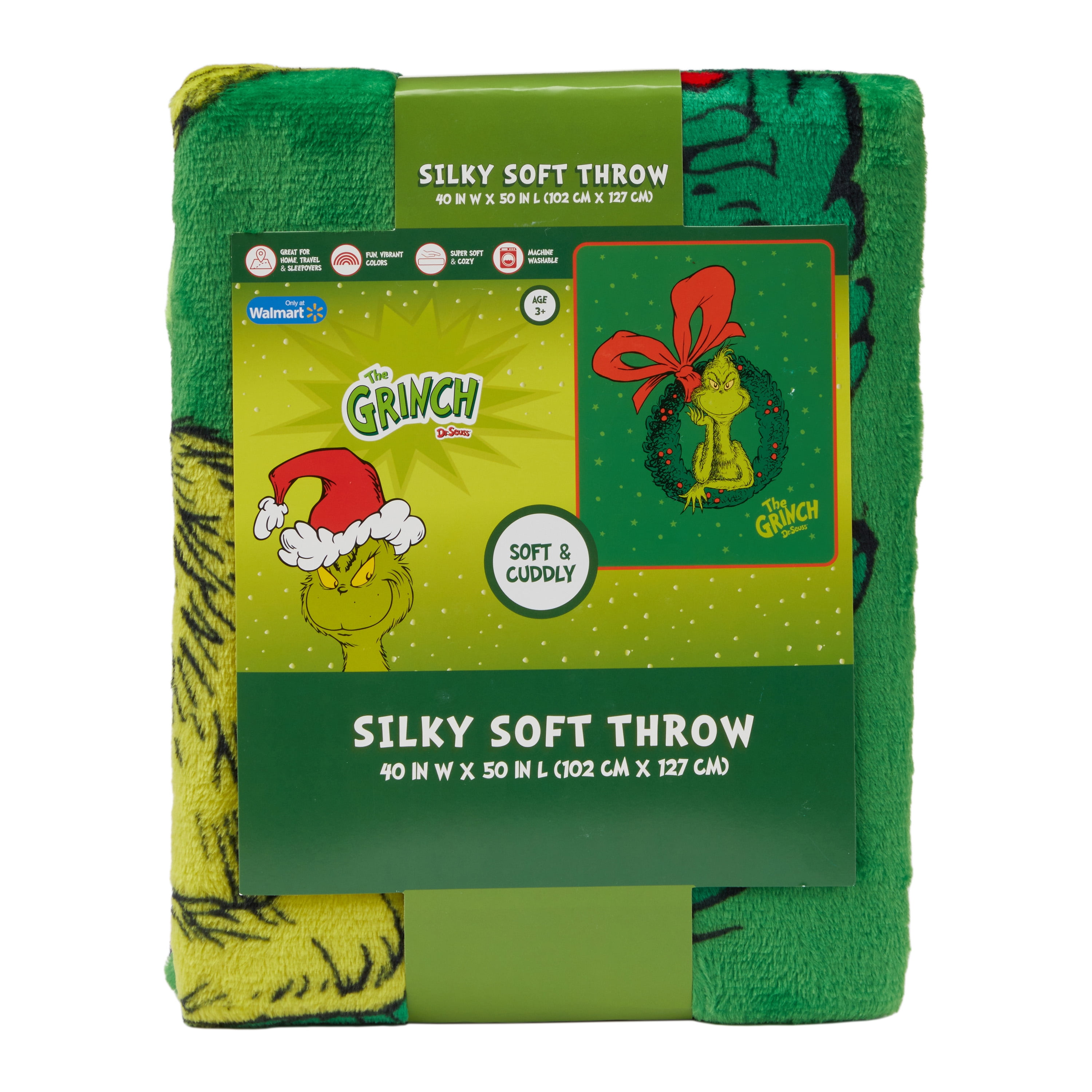 Grinch Kids Green Wreath Silky Soft Throw Blanket, 40x50