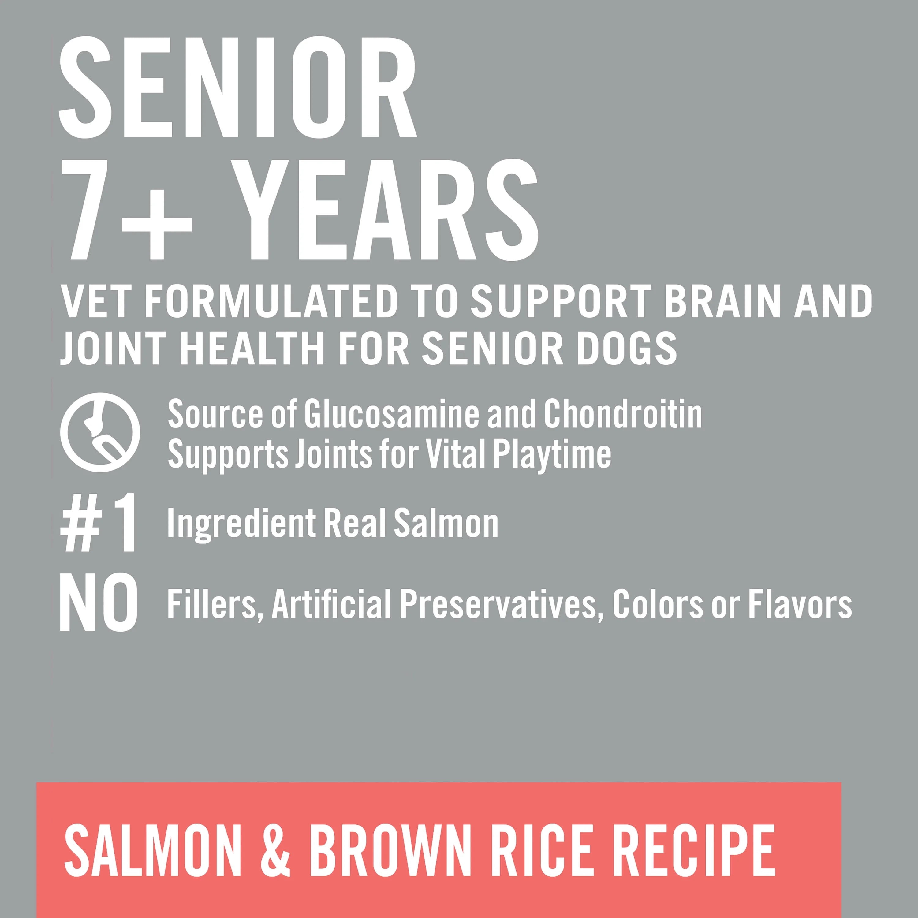 (4 pack) Pure Balance Pro+ Senior Salmon and Brown Rice Recipe Dry Dog Food, 8 lb