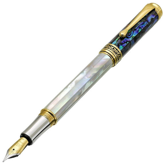 Xezo Xezo Maestro® 18K Gold Plated Fountain Pen (Fine Nib) - Oceanic White Mother of Pearl  Paua Abalone