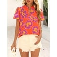 thumbnail image 6 of PRETTYGARDEN Boho Short Sleeve Floral Work Blouses for Women Dressy Casual V Neck Puff Sleeve Loose Chiffon Flowy Tops Shirts, 6 of 7