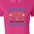 thumbnail image 4 of Inktastic Happy Hanukkah Sweater Style Design with Menorah and Dreidel Women's T-Shirt, 4 of 5