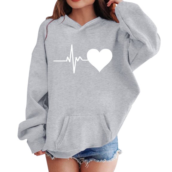 Ruyang Hoodie for Girls Heartbeat Heart Print Lightweight Long Sleeve Pullover Sweatshirt Toddlers Back to School Clothes