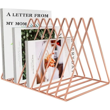 Triangle File Folder Racks and Magazine Holder, 9 Section Metal Newspaper Holder Magazine File Storage for Office Home Decoration,Rose Gold