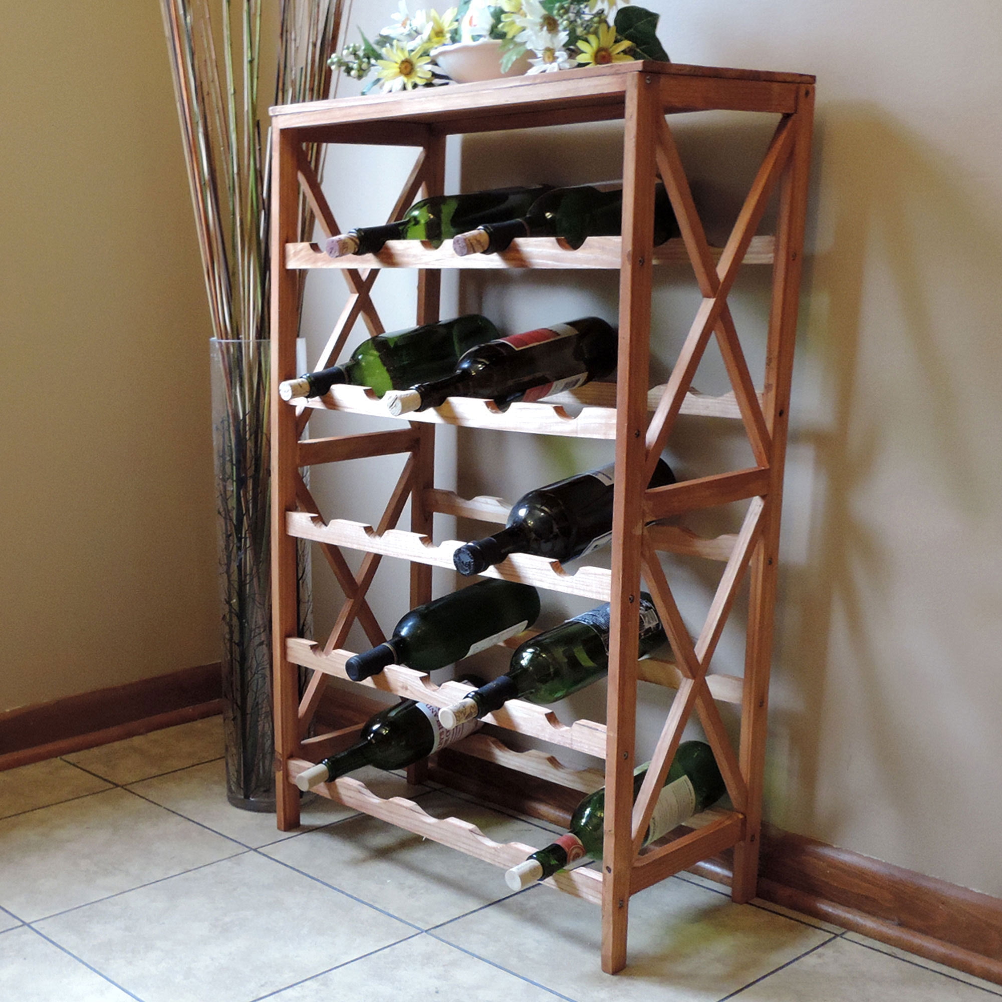 Wooden Wine Rack 10 Bottle Bar Kitchen Storage Liquor Holder Home Decor Wood US 