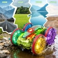 thumbnail image 6 of JoyStone Amphibious RC Car for Kids, 4WD Waterproof All Terrain Remote Control Stunt Truck with Double-Sided Driving, LED Light-Up Wheels, 2 Batteries, Green, 6 of 10