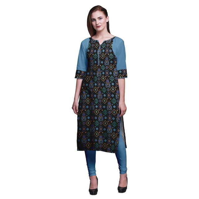 Bimba Robes Tuniques Droites en Coton pour Femmes Kurta Imprimée Tenue d'Été Kurta-TP