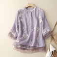 thumbnail image 2 of Womens Shirts Retro Embroidered Patchwork Elegant Spring Summer T Shirts for Women Purple 2Xl, 2 of 6