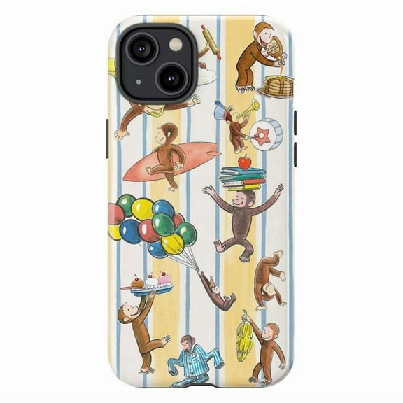 Curious Monkey Classic Stripe Adventure Phone Case for iPhone 16 15 14 13 12 11 Pro Max Plus – Fun Colorful Cartoon Design, Shockproof Protective Cover