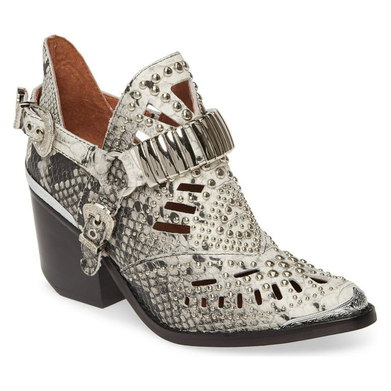 Jeffrey Campbell Calhoun 4 Western Heel bootie Black White Snake Silver Boot 7.5 BLACK WHITE SNAKE SILVER Walmart