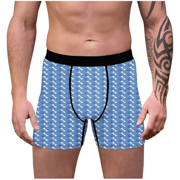 Ousvtion Saving Valentine's Day Boxer Briefs for Men Dog Paw Print Underwear Fly with Built-in 3D Pouch Trunks Stretchy Underpants Deals,01-Blue,Small