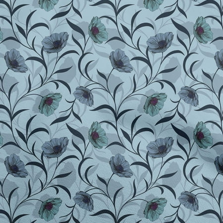 oneOone Polyester Spandex Light Blue Fabric Florals Fabric For Sewing Printed Craft Fabric By The Yard 56 Inch Wide