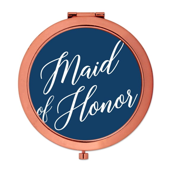 Koyal Wholesale Rose Gold Compact Mirror Maid of Honor Wedding Gift, Navy Blue, 1-Pack
