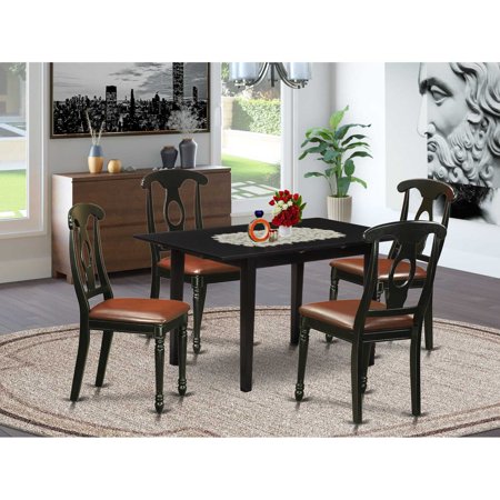 HomeStock Art Deco Dreams Furniture Dining Table Set Contains a Rectangle Dining Room Table with Leaf and 2 Faux Leather Upholstered Chairs 32x54 Inch Black-Size:5 Piece