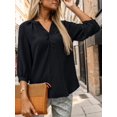 thumbnail image 3 of Weardear Womens Casual 3/4 Sleeve Shirts Henley V Neck Button Up Tops Pleated Swiss Dot Blouse, 3 of 5