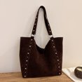 thumbnail image 3 of HUISZJ Faux Suede Shoulder Bag, Rivet Handheld Tote Bag, Large Capacity Shoulder Bag for Shopping Work School (Coffee), 3 of 10