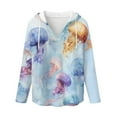 thumbnail image 5 of DISNIMO Jellyfish Printed Sweatshirts for Women Long Sleeve Hoodies V Neck Pullover Tops Waffle Hooded Sweatshirt for Women, S, 5 of 7