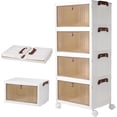thumbnail image 2 of Caja de almacenamiento de 4 niveles, contenedores organizadores plegables de plástico con tapa y ruedas, cajas organizadoras apilables para dormitorio, sala de estar y cocina (transparente-2),blanco, 2 of 2