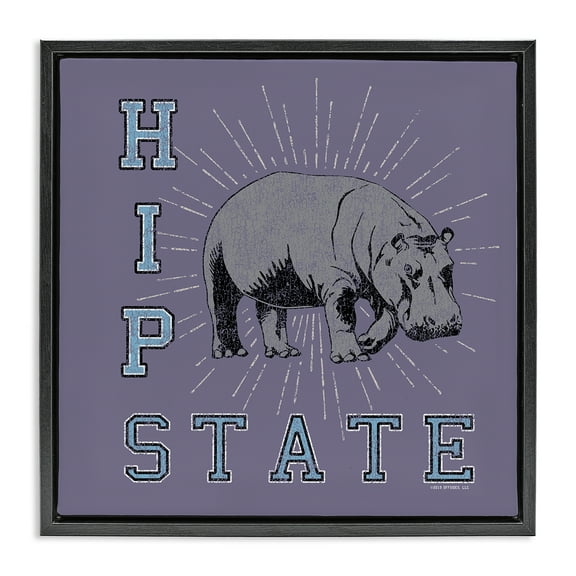 Stupell Industries Vintage Hippo State Novelty & Humor Painting Black Floater Framed Canvas Art Print Wall Art, 18 x 18