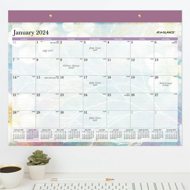 Marbled Desk Pad, Marbled Artwork, 22 x 17, White/Multicolor Sheets, Clear Corners, 12-Month (Jan to Dec): 2024