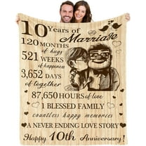 10 Year Anniversary Romantic Gifts for Him Her, 10th Anniversary Tin Gifts for Wife Husband - 10th Anniversary Decorations Blanket - Best Couple Gifts for 10th Wedding Anniversary 60"X 50" Inches