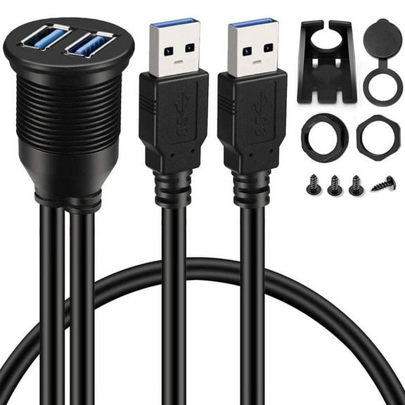 2 Ports Dual USB 3.0 AUX Flush Mount Car Extension Cable for Truck Boat Dashboard Panel - 3Ft