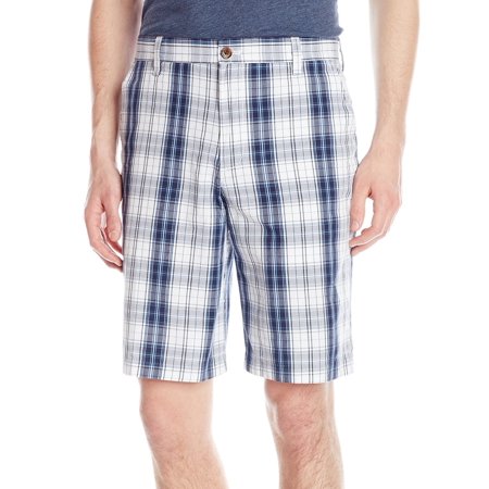 IZOD NEW Blue White Mens Size 36 Flat-Front Plaid Button-Front Shorts