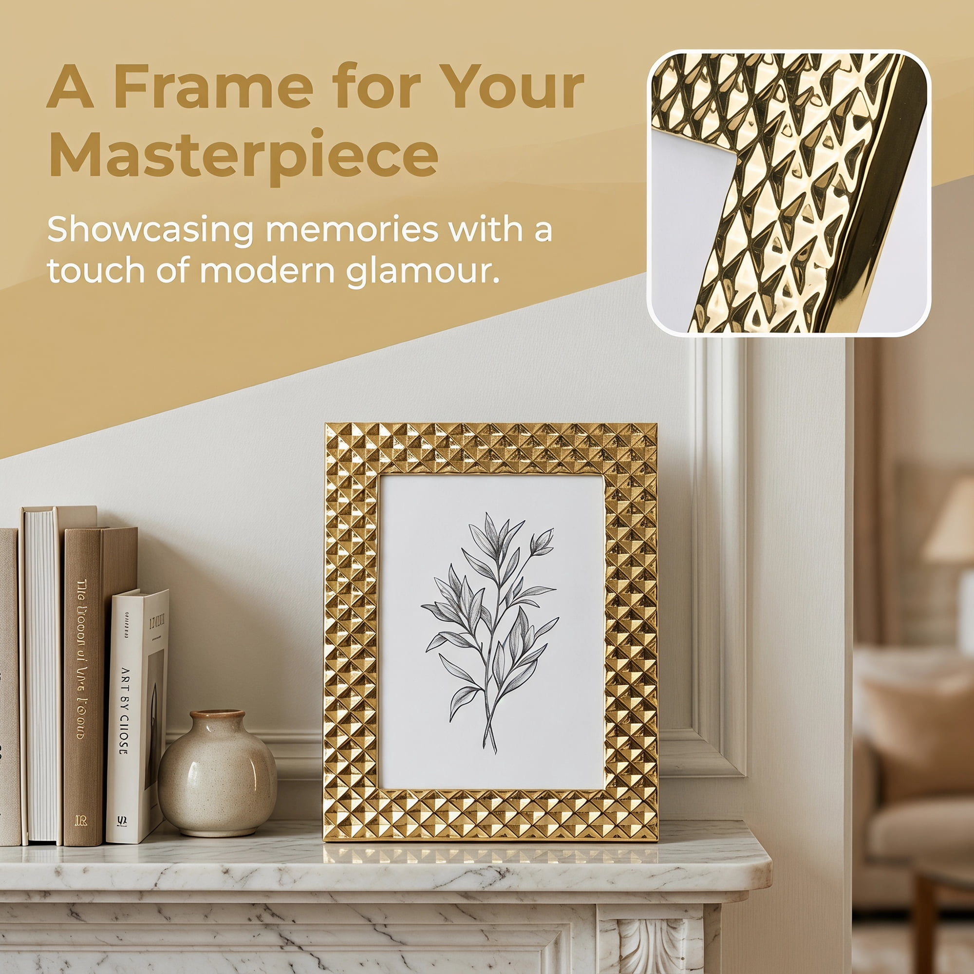 Unique Bargains Luxury Jeweled Metal Picture Frame for Wedding Decor Gift Gold 5" x 7"