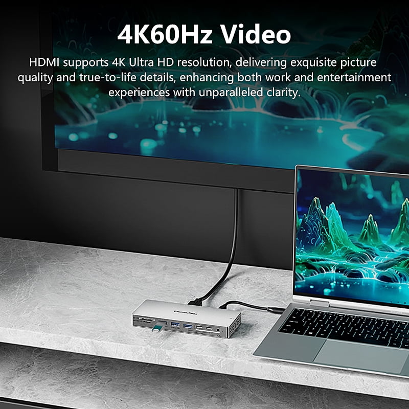 14 in 1 USB C Hub,  USB C Docking Station Dual Monitor, Adapter with HDMI(4K60Hz), Ethernet, 3 USB 10G,100W PD, SD/TF, Audio, Laptop Docking Station for Dell/HP/Lenovo/ThinkPad/Surface