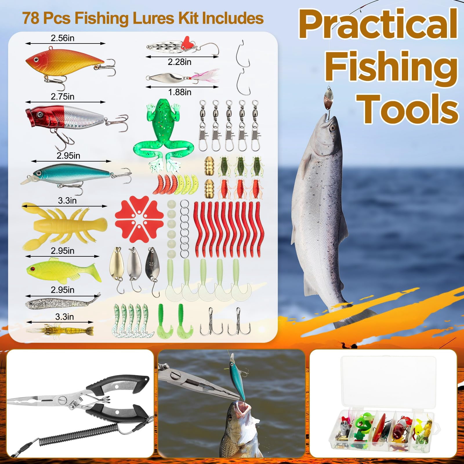 85 Fishing Backpack With Tackle Boxes  Sling Bag Rod Holder Fish Lures Kit And Pliers Set Easter Gift Basket For Men Women