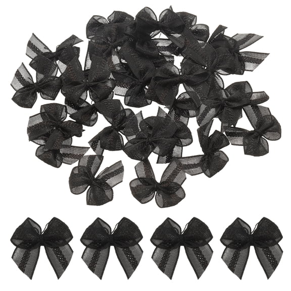 Uxcell 50 Pack Satin Ribbon Bows, Twist Tie Bows Gift Wrap Bow Decoration for DIY Sewing Craft, Wedding, Birthday Presents, Scrapbooking (Black)