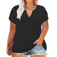 thumbnail image 2 of Tamaño Más Manga Corta Tops para las Mujeres Casual Color Sólido Suelto V-Cuello Tee, Poliéster Más Tamaño Blusa, Lavado a Mano Verano Casual Top, 2 of 9