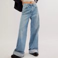 thumbnail image 2 of ABATAB Jeans for Women Wide Leg Loose fit Jeans Pants Strechy Baggy Folded Hem Trendy Denim Trousers with Pockets, 2 of 5