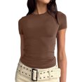 thumbnail image 4 of T-shirts Courts pour Femmes 3 Pcs, T-Shirts à Manches Courtes pour Femmes, Basiques, Coton, T-Shirts à Manches Longues pour Femmes, Hauts d'Extérieur, Coupe Ajustée, Chandails de Course, Hauts Courts, 4 of 8