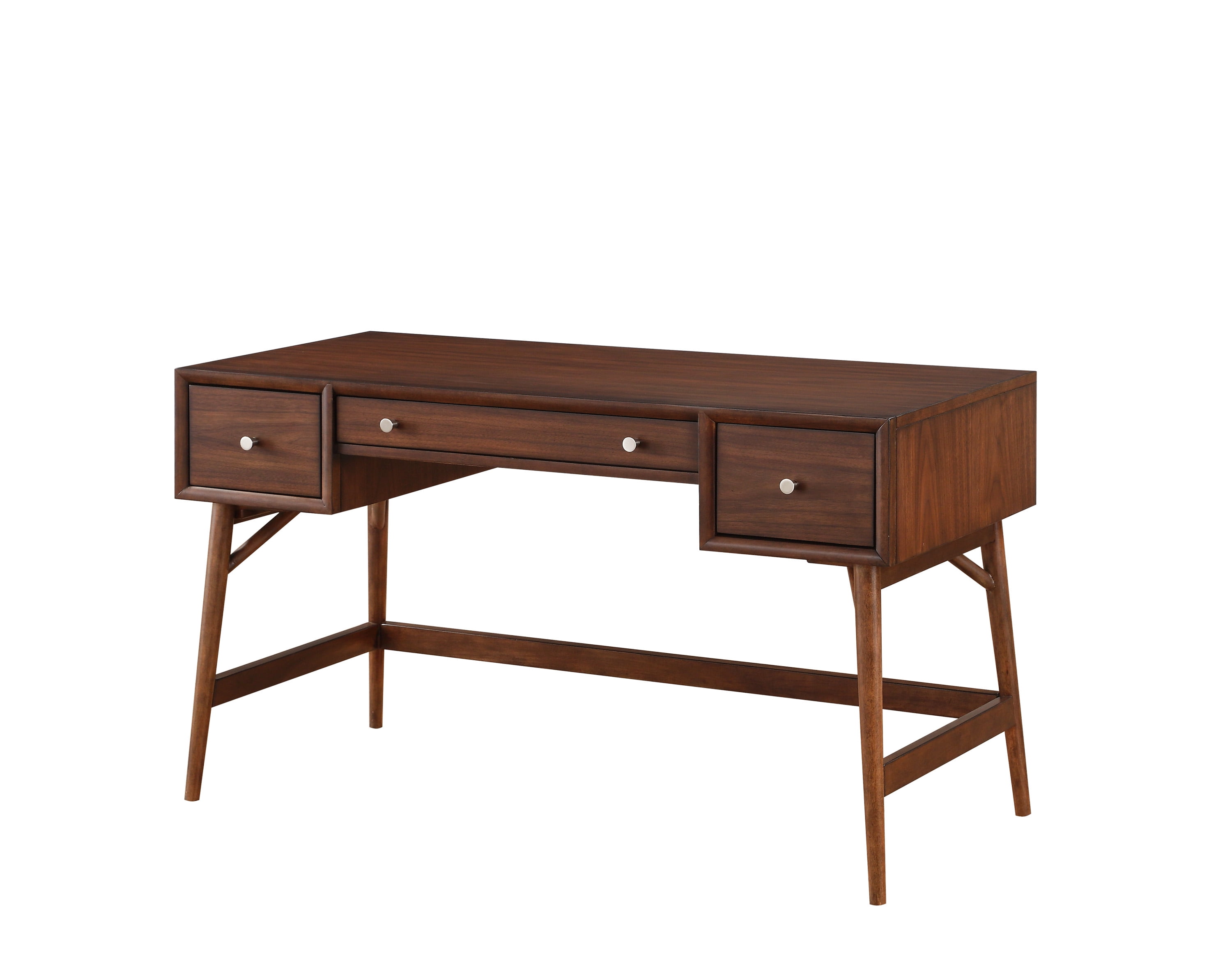 Writing Desk Storage Drawers Nickel Knob Hardware Walnut Veneer Wood Furniture